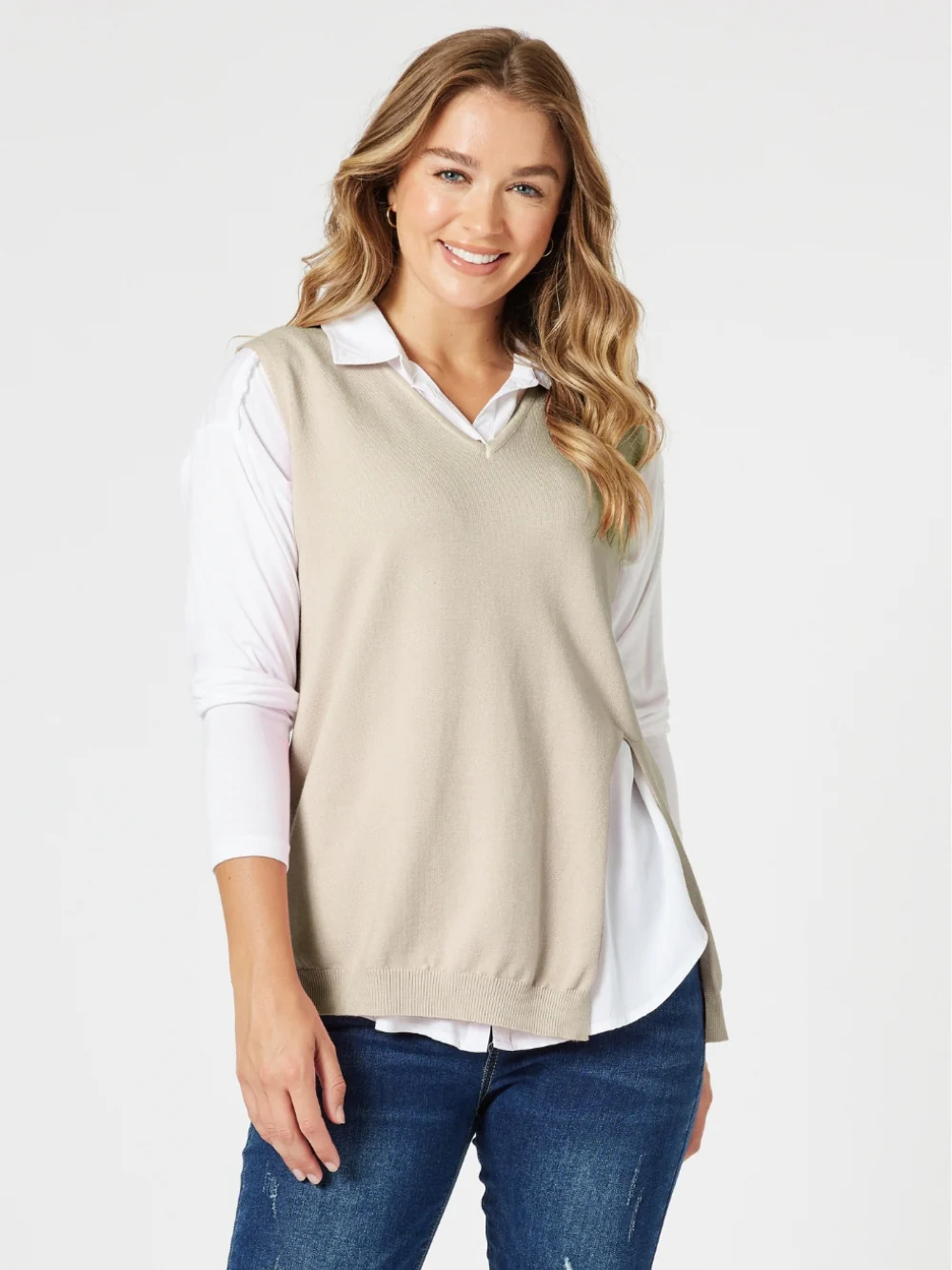 Vicky Side Split Knit Vest - Natural - Image 2