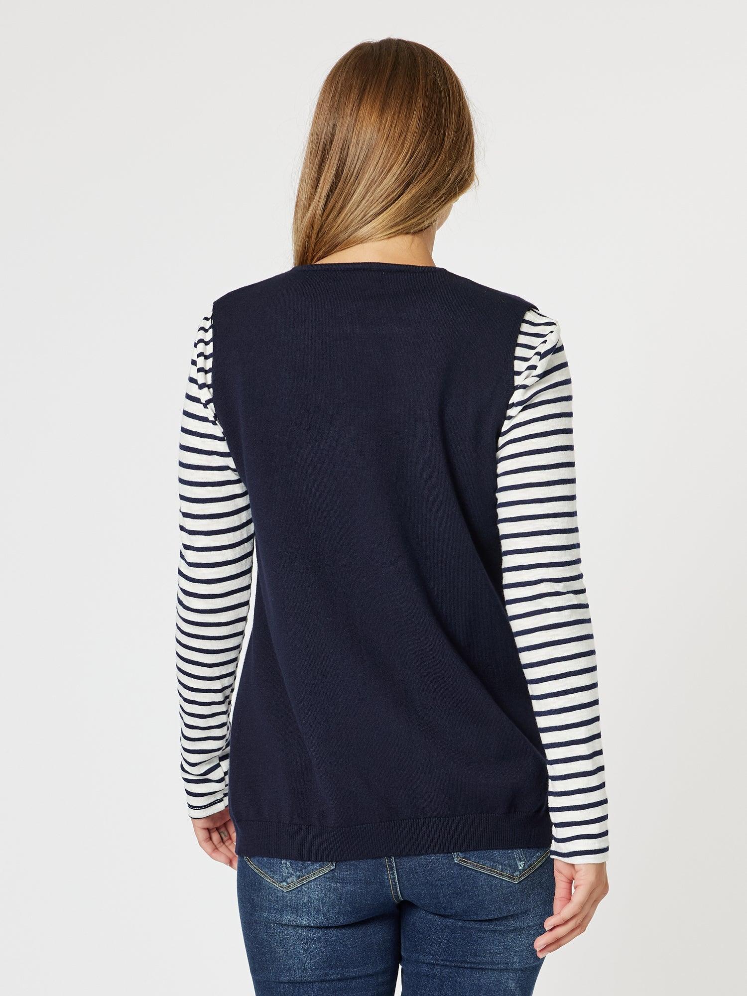 Vicky Side Split Knit Vest - Navy - Image 3