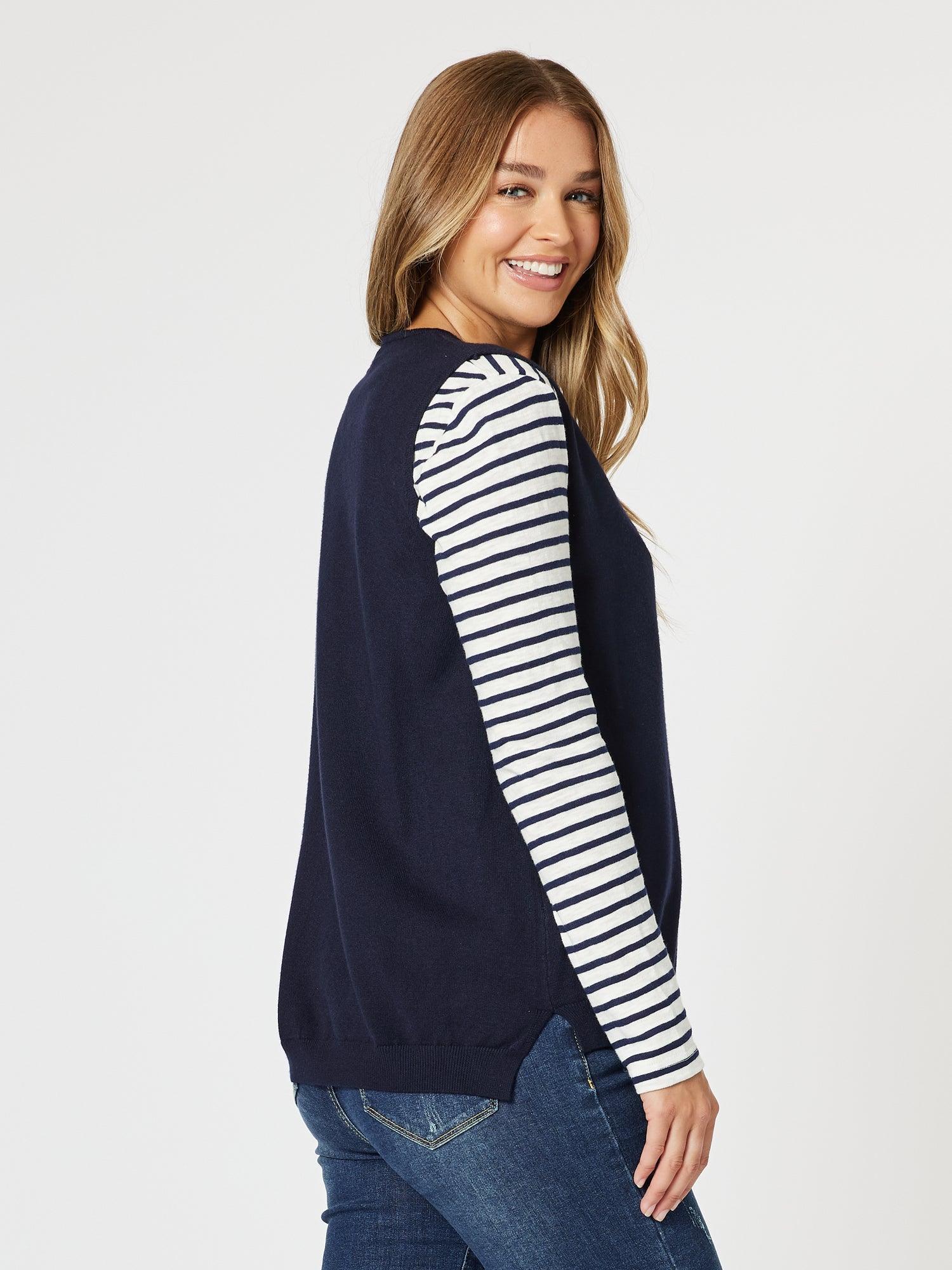 Vicky Side Split Knit Vest - Navy - Image 4