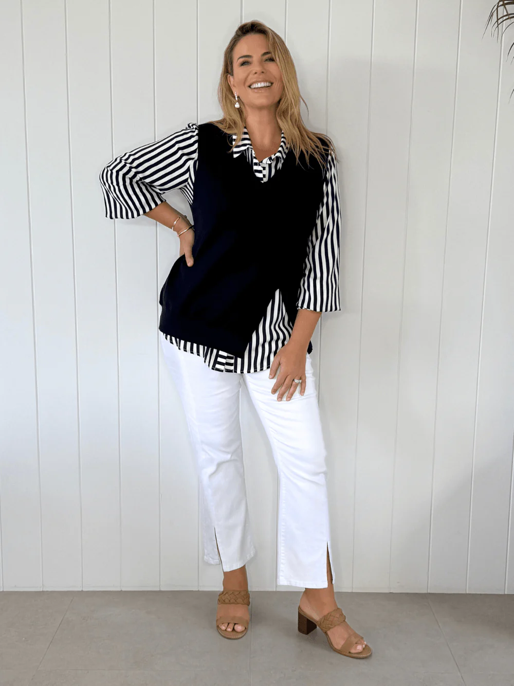 Vicky Side Split Knit Vest - Navy - Image 5