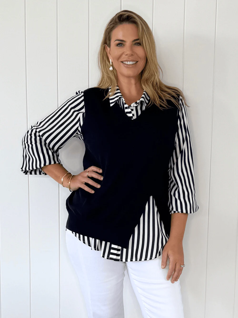Vicky Side Split Knit Vest - Navy - Image 7