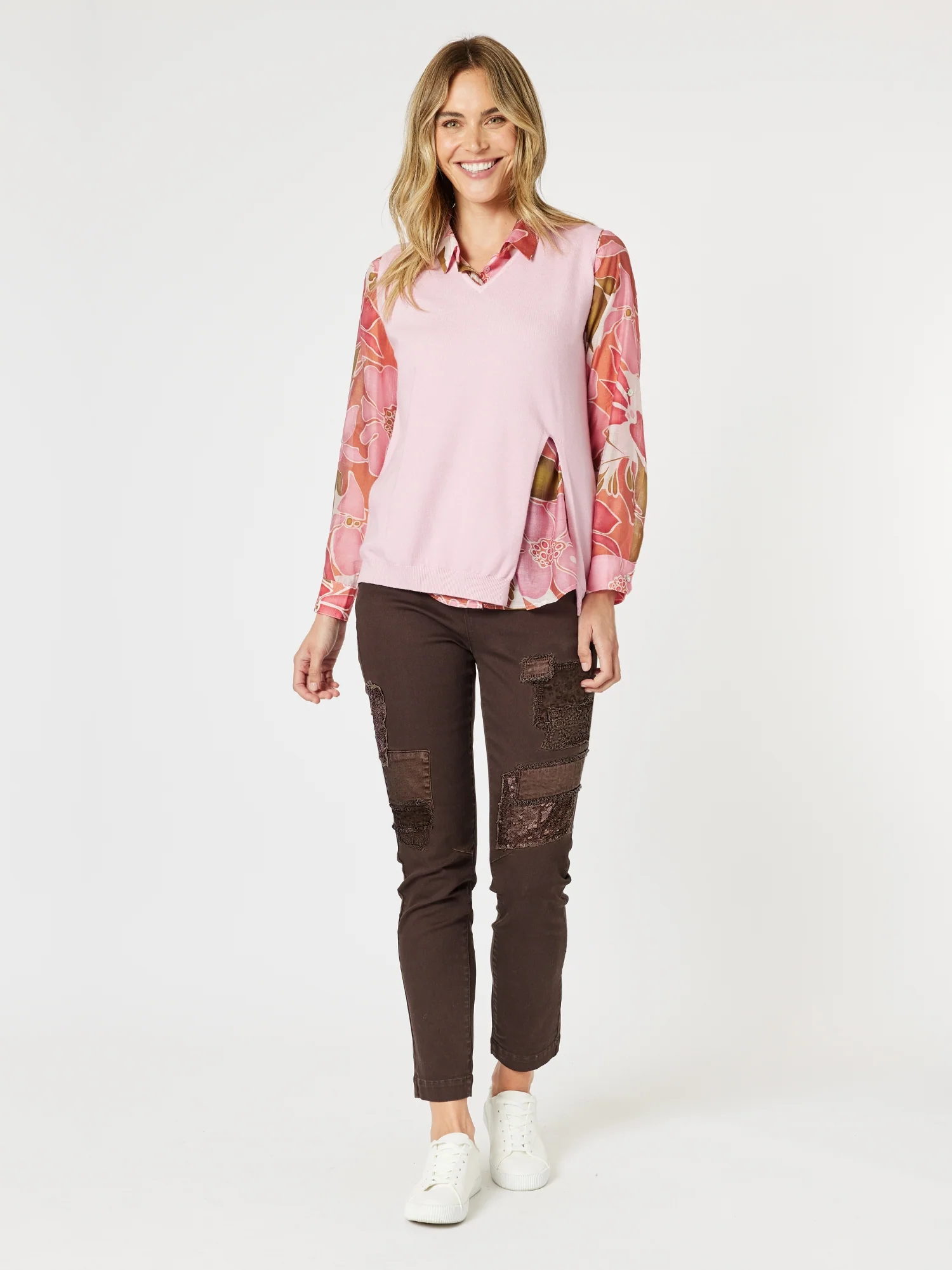 Vicky Side Split Knit Vest - Pink - Image 2
