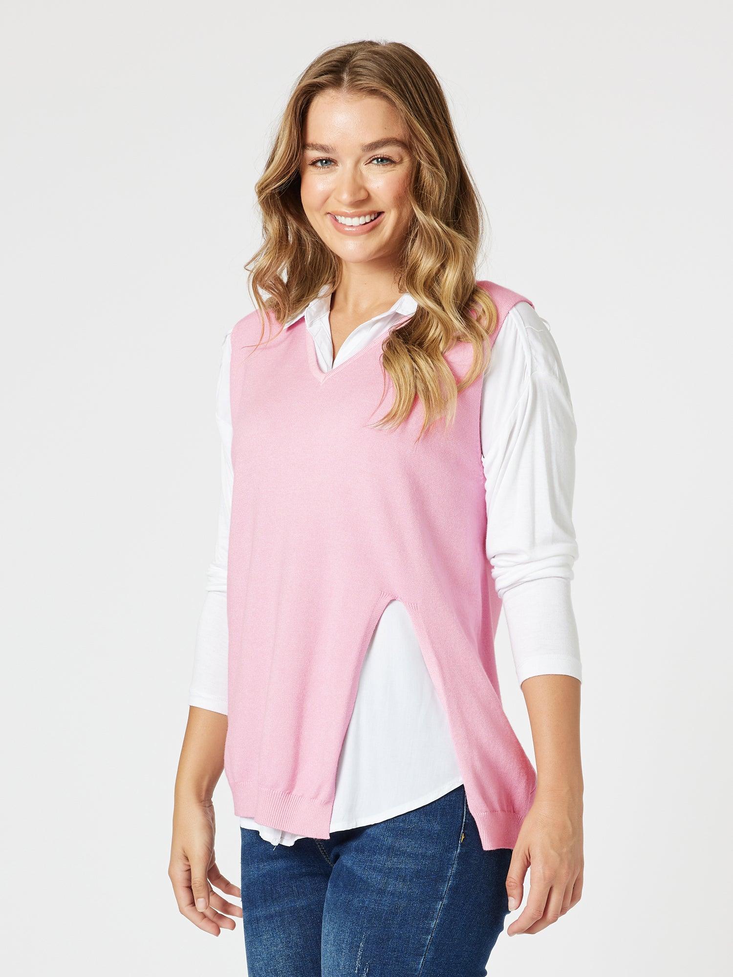 Vicky Side Split Knit Vest - Pink - Image 3