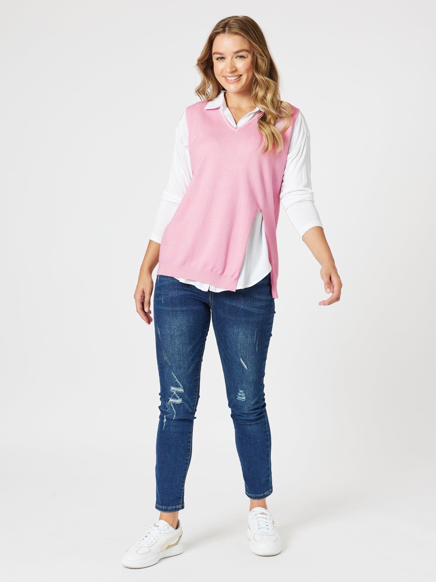 Vicky Side Split Knit Vest - Pink - Image 4