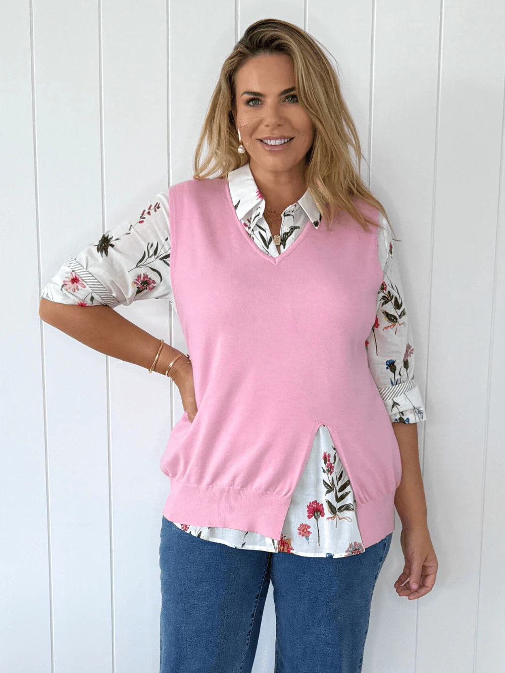 Vicky Side Split Knit Vest - Pink - Image 6