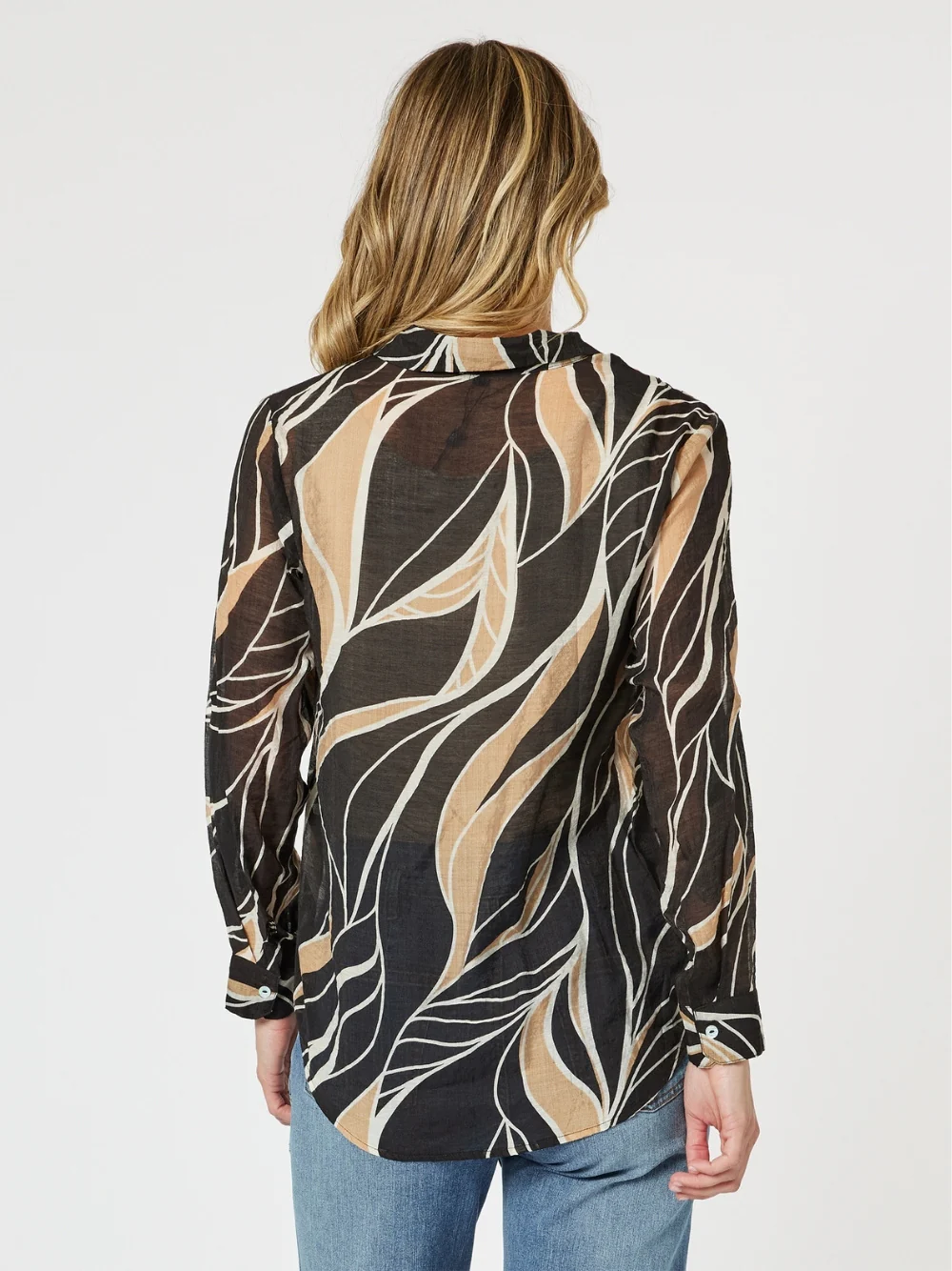 Wellington Print Sheer Shirt - Caramel - Image 3