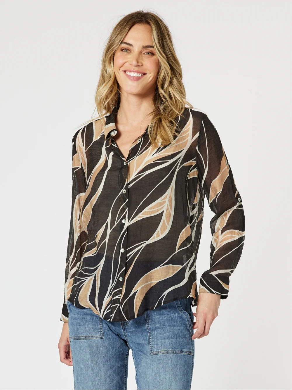 Wellington Print Sheer Shirt - Caramel - Image 4