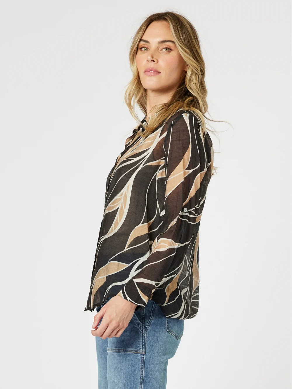 Wellington Print Sheer Shirt - Caramel - Image 6